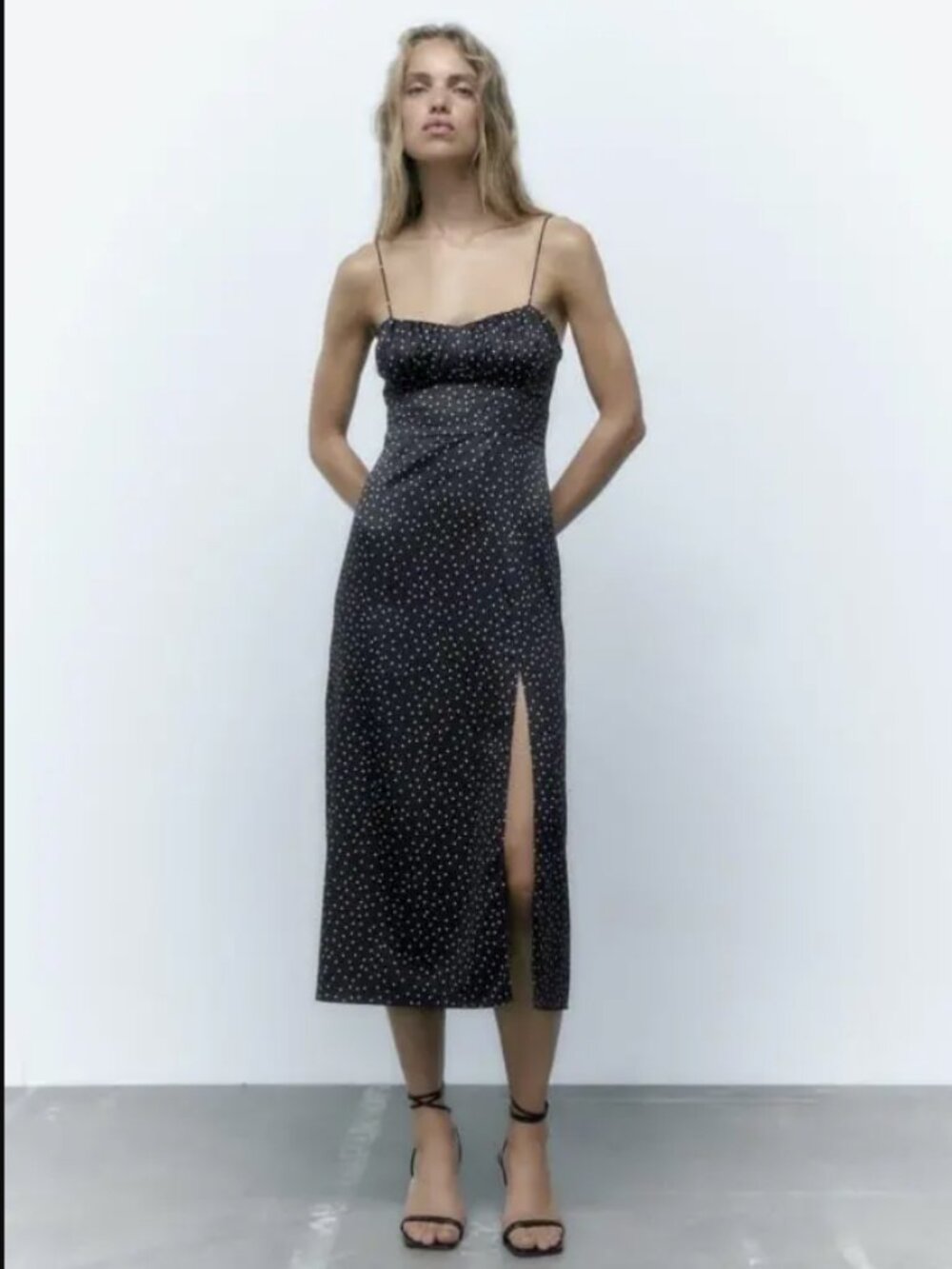 Zara Dotted Corset Polkdot Midi Dress Size M